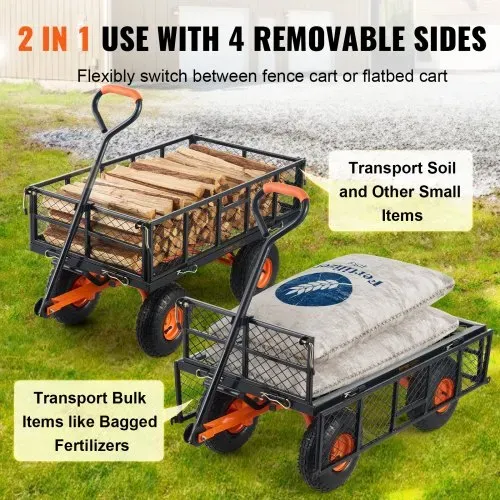 VEVOR Gartenkarre, Gartenwagen aus Metall mit einfach zu montierendem Rahmen, kippbarer Bollerwagen mit umwandelbarem 2-in-1-Griff, Allzweckschubkarre mit 400 kg Tragfähigkeit, 25,4 cm Reifen – Bild 3