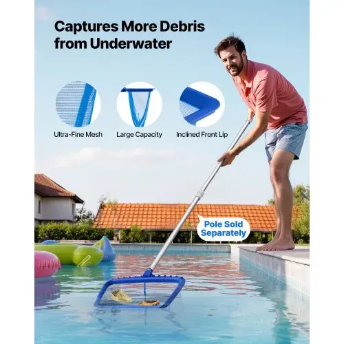 VEVOR Reinigungsset für Pools inkl. 2 abnehmbaren Bürstenköpfen (51/14 cm) & 2 Pool-Skimmernetzen, Reinigungswerkzeugset für eingebaute/oberirdische Pools für Blätter, feines Netz, keine Stangen – Bild 2