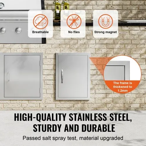 VEVOR Grill-Zugangstür, 407 x 559 x 46 mm, Einzelne Außenküchentür, Flächenbündig Montierte Edelstahltür, Vertikale Wandtür mit Griff, für Grillinsel, Grillstation, Außenschrank usw. – Bild 2