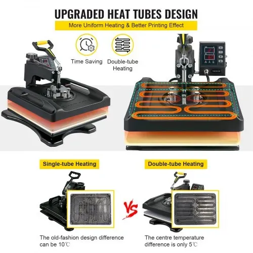 VEVOR 1200 W Hitzepresse 8 in 1 T-Shirtpresse 38 x 38 cm Schwarz Transferpresse Heißpresse T-Shirt zum Aufbringen von Buchstaben Zahlen und Mustern – Bild 3