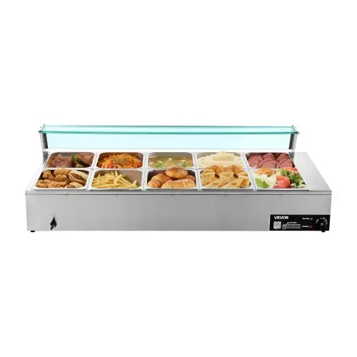 VEVOR kommerzieller Speisenwärmer (10 x 1/2 Größe Behälter), 1,7 kW elektrischer Wärmebehälter aus Edelstahl mit Glasabdeckung & Suppenkelle, Chafing Dishes für Catering Restaurant Party – Bild 10