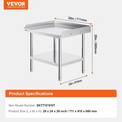 VEVOR Arbeitstisch aus Edelstahl, gewerblicher Arbeitstisch zur Lebensmittelzubereitung, 610 x 711 x 660 mm 3-seitiger Spritzschutz, robuster Zubereitungstisch Arbeitstisch mit einstellbarer Höhe – Bild 6