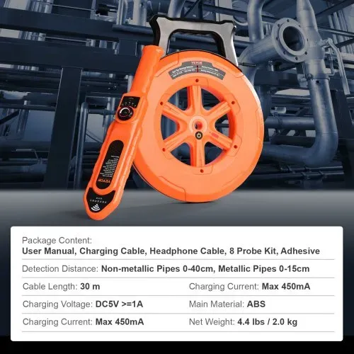 VEVOR Leitungsverstopfungsdetektor Rohrverstopfungsdetektor Rohrreinigunger ABS Gehäuse Rohrinspektion Ordungsgerät 30m Kabel Erkennungsentfernung für Nichtmetallische Rohre 0–40cm Metallrohre 0–15cm – Bild 6