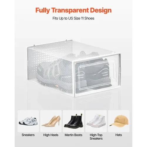 VEVOR Schuhaufbewahrungsboxen stapelbare Schuhboxen (12 Stk.) passend bis US-Größe 11, modulare Schuh-Organizer aus Kunststoff zur Aufbewahrung von High Heels & Stiefeln & Hüten, weißer Rahmen – Bild 5
