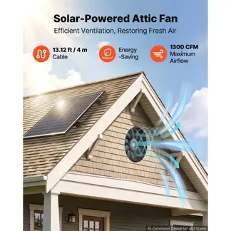 VEVOR Giebellüfter 30,5cm Dachbodenlüfter Solarbetrieben 2208,7m³/h Schwarz, 3-in-1 Belüftung Kühlung & Entfeuchtung für Dachboden Gewächshaus & Werkstatt, PP-Gehäuse, mit Thermostat & 50W Solarpannel VEVOR Giebellüfter 30,5cm Dachbodenlüfter Solarbetrieben 2208,7m³/h Schwarz, 3-in-1 Belüftung Kühlung & Entfeuchtung für Dachboden Gewächshaus & Werkstatt, PP-Gehäuse, mit Thermostat & 50W Solarpannel
