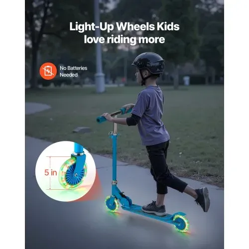VEVOR Scooter (2 Räder) für Kinder ab 3 Jahren, Cityroller Kinderroller mit leuchtenden Rädern & höhenverstellbarem Lenker & rutschfestem Deck & faltbarem Rahmen, Tretroller bis zu 50 kg, Blau – Bild 2