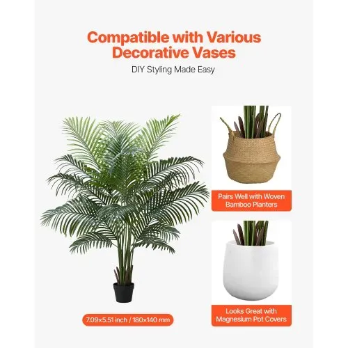 VEVOR Künstliche Areca-Palme, 1,8 m, künstliche tropische Palmenpflanzen mit weißem Pflanzgefäß, Kunstseidenpflanze im Topf, Kunstbaum für Veranden, Wohnzimmer, Terrassen, Zuhause, Büro – Bild 4
