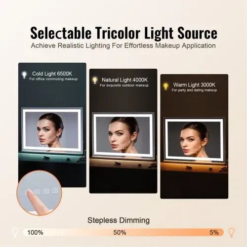 VEVOR Hollywood Schminkspiegel mit Beleuchtung, Kosmetikspiegel mit 3 Farbbeleuchtungsmodi, LED-Schminkspiegel mit Lichtern, 5-fache Vergrößerung, Bluetooth, USB, Smart-Touch-Steuerung, 797x547mm VEVOR Hollywood Schminkspiegel mit Beleuchtung, Kosmetikspiegel mit 3 Farbbeleuchtungsmodi, LED-Schminkspiegel mit Lichtern, 5-fache Vergrößerung, Bluetooth, USB, Smart-Touch-Steuerung, 797x547mm