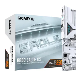 GIGABYTE B850 EAGLE ICE Mainboard – AMD Ryzen 9000 Serien-Prozessoren, 8+2+2 Phasen Digital-VRM, bis zu 8200 MHz DDR5 (O.C), 1 x PCIe 5.0 M.2 + 2 x PCIe 4.0 M.2, 2.5 GbE LAN, USB 3.2 Gen 2 GIGABYTE B850 EAGLE ICE Mainboard – AMD Ryzen 9000 Serien-Prozessoren, 8+2+2 Phasen Digital-VRM, bis zu 8200 MHz DDR5 (O.C), 1 x PCIe 5.0 M.2 + 2 x PCIe 4.0 M.2, 2.5 GbE LAN, USB 3.2 Gen 2