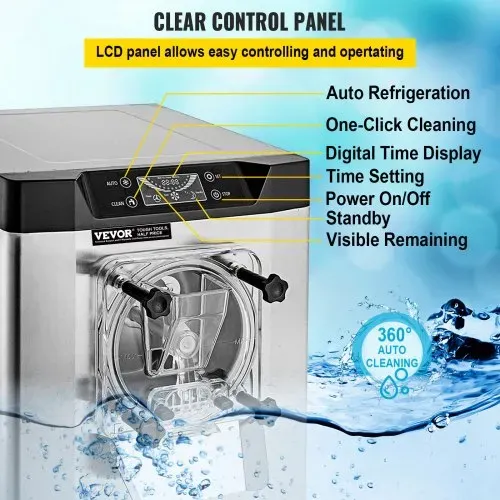 VEVOR kommerzielle Eismaschine Eiscrememaschine 16-20 L/H Eiscreme, 1400 W Harteiscreme-Maschine mit intelligentem LCD-Display & verschiedenen Geschmacksrichtungen, für Snackbar, Restaurant Silber – Bild 4