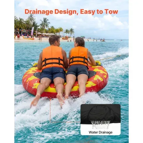 VEVOR Towable Tube für Boote, Wassersport-Schleppreifen für 2 Personen, bis 154 kg Tragfähigkeit, mit Antirutschpolstern, Nylonhülle, Gepolsterten Griffen und Sicherheitsventil, für Seen, Flüsse, Rot – Bild 5