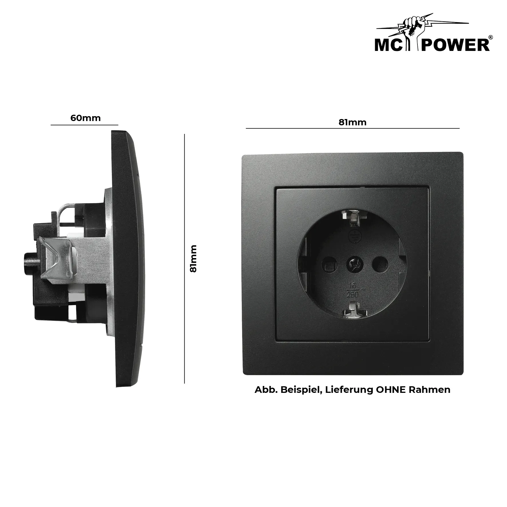 Schutzkontakt-Steckdose McPower ''Flair'', 250V~/16A, Steckanschluss, matt schwarz – Bild 3