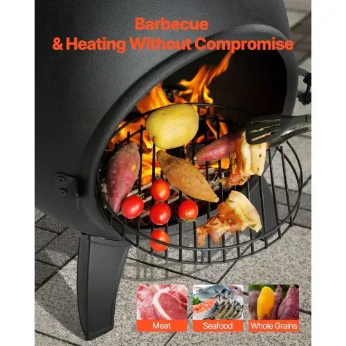 VEVOR Gartenkamin, 52x50x130 cm, Terrassenofen Feuerstelle, Aztekenofen zum Grillen & Wärmen, Inkaofen mit Grillgitter, Kaminmantel & rostfreiem Kamindeckel, für Terrasse/Garten/Hinterhof – Bild 4