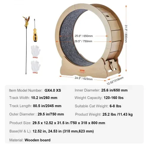 VEVOR Katzenlaufrad, 750 mm, Katzenlaufband für den Innenbereich, mit abnehmbarem Laufband, Katzen-Teaser zum Laufen, Gehen, Training, Laufrad Katzen, geeignet für die meisten Katzen bis zu 3,6 kg – Bild 6