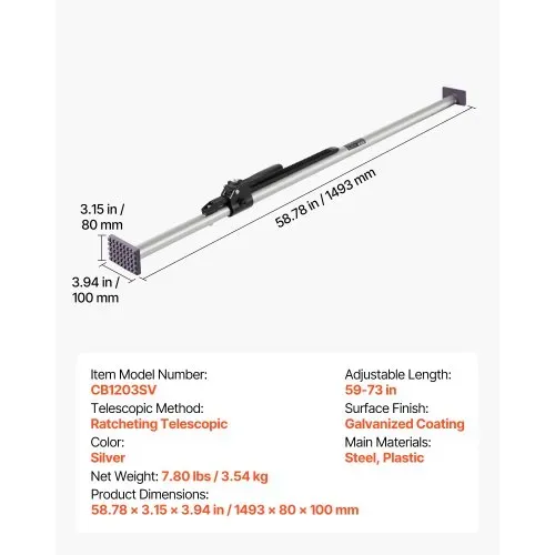VEVOR Cargo Bar Ratschen Ladestange verstellbar 1499-1854 mm, Ladeflächenstange Ladestabilisator aus Stahl mit rutschfesten Fußpolstern, ausziehbare Stützstange für Pickup Trucks SUV Minivan – Bild 6