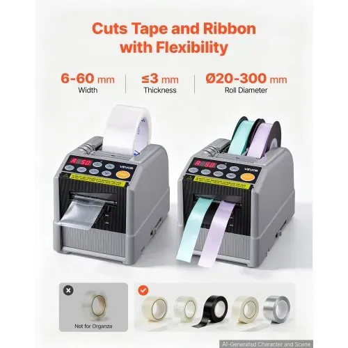 VEVOR Automatischer Klebebandspender mit 5-999mm Einstellbare Schnittlänge, Elektrischer Klebebandschneider für Verpackung Lagerung, 6-60mm Bandbreite, Geeignet für Bänder & Schleifen, Tastensteuerung – Bild 3