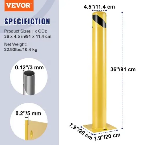 VEVOR 2 Stk. 91,4 cm Parkplatz-Sicherheitspoller Parkschrankenpfosten, 20 x 20 cm Parkbarriere Parkpfosten, Parkpfosten Verkehrsstraßenröhre Stange, Geeignet für Innen- und Außenbereiche, Parkplätze – Bild 6