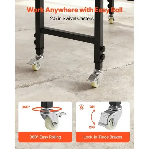 VEVOR Werkbank, 680 kg, Werkstatttisch mit Rolle, 122x60 cm große Arbeitsplatte aus Eichenholz, Arbeitstisch mit Höhenverstellung von 725-1075 mm, Werktisch für Garage, Werkstatt, Zuhause & Büro – Bild 4