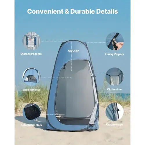 VEVOR Campingzelt Toilettenzelt (1194x1194 x1905 mm) Umkleidezelt inkl. Heringen & Seilen & Tragetasche, Sichtschutzzelt aus 190T Polyester für Camping Strand Angeln Blau – Bild 4