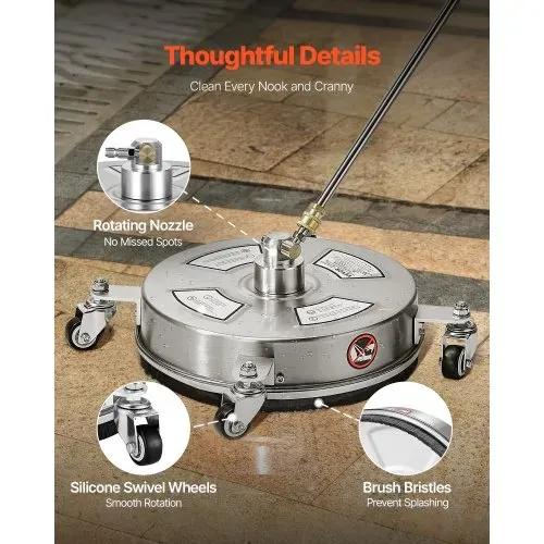 VEVOR 325 mm Hochdruckreiniger, Oberflächenreiniger, Flächenreiniger aus Edelstahl mit 4 Rädern, max. 4000 PSI, 6,35 mm Schnellanschluss, 2 Sprühdüsen, 2 verlängerte Stäbe für Beton, Terrasse, Deck – Bild 4