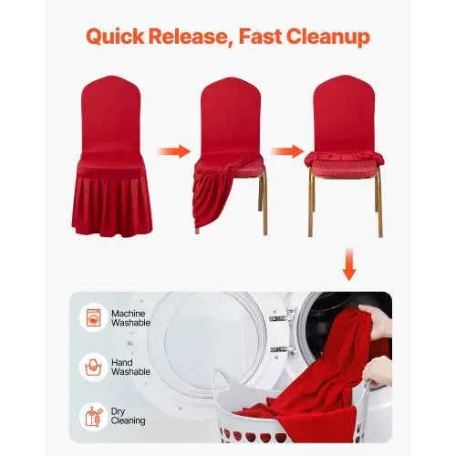 VEVOR Stuhlhussen Stuhlbezug flacher Vorderseite 30 Stk. waschbarer & abnehmbarer Stuhlüberzug aus Polyester-Spandex für Hochzeitsfeiern Restaurant, passend für Stühle (51 x 45 x 95 cm) Rot – Bild 4
