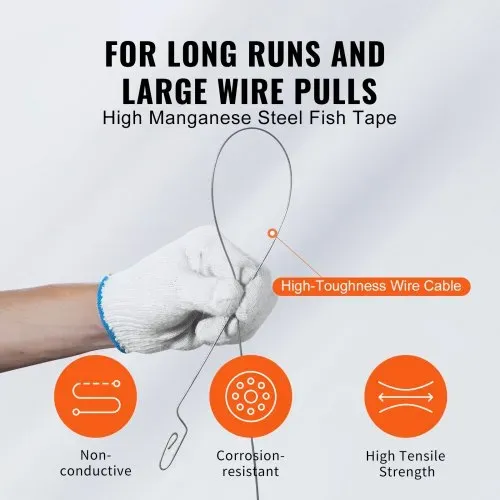 VEVOR Einziehband, 36 m x 3,1 mm, Kabel Einziehhilfe mit optimiertem Gehäuse & Griff, Einziehspirale Einziehdraht Tool, Drahteinziehwerkzeug für Wände & elektrische Leitungen, nicht leitfähig – Bild 2