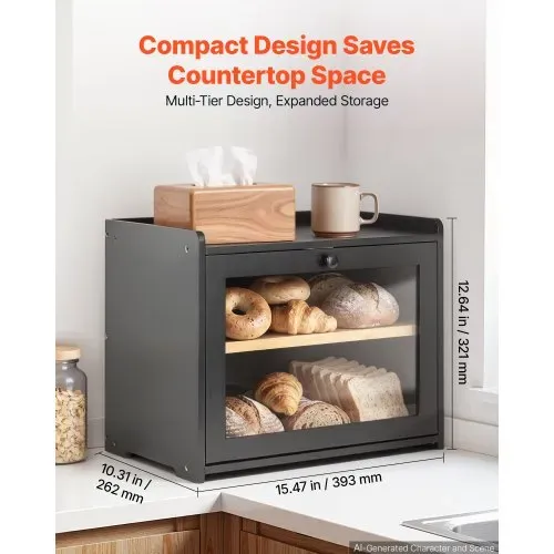 VEVOR Brotkasten mit Acrylfenster 393x262x321 mm Brotbox Bambusholz Schwarz Ideal für Bagels & Muffins, mit Magnetverschluss, Seitenhaken, Belüftungslöchern & 3-Stufig Höhenverstellbarem Einlegeboden VEVOR Brotkasten mit Acrylfenster 393x262x321 mm Brotbox Bambusholz Schwarz Ideal für Bagels & Muffins, mit Magnetverschluss, Seitenhaken, Belüftungslöchern & 3-Stufig Höhenverstellbarem Einlegeboden