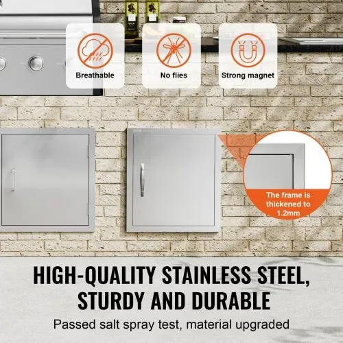 VEVOR Grill-Zugangstür, 457 x 508 mm, Einzelne Außenküchentür, Flächenbündig Montierte Edelstahltür, Vertikale Wandtür mit Griff und Haken, für Grillinsel, Grillstation, Außenschrank – Bild 2