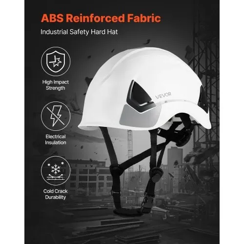 VEVOR Schutzhelm ANSI/ISEA Z89.1-zugelassener ABS-Sicherheitshelm mit 6-Punkt-Ratschenaufhängung, verstellbarer Industriehelm belüfteter Bauhelm Arbeitshelm für Industriebau Arbeitskleidung Weiß – Bild 2