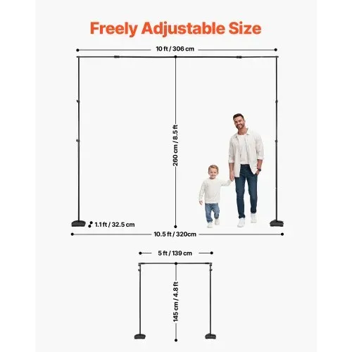 VEVOR Hintergrundständer verstellbares Fotohintergrundständer (Hintergrundtuch: 260 x 300 cm), Hintergrundständer mit 7 Querstangen, Bildschirmständer für Produktfotografie Studiofotografie – Bild 2