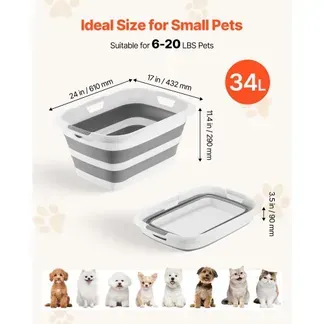 VEVOR Faltbare Hundebadewanne 34L, Tragbare Haustierbadewanne aus PP & TPR, Haustierwanne zum Baden Pflegen für Kleine Hunde Katzen bis 9kg, Multifunktionaler Wäschekorb Aufbewahrungskorb, Grau & Weiß VEVOR Faltbare Hundebadewanne 34L, Tragbare Haustierbadewanne aus PP & TPR, Haustierwanne zum Baden Pflegen für Kleine Hunde Katzen bis 9kg, Multifunktionaler Wäschekorb Aufbewahrungskorb, Grau & Weiß