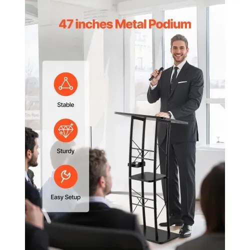 VEVOR Rednerpultständer Metall-Rednerpult (118 cm Höhe), gebogenes Stehpult mit breiter Lesefläche & offenem Ablagefach & Getränkehalter, für Klassenzimmer Hochzeiten Konferenzen Reden VEVOR Rednerpultständer Metall-Rednerpult (118 cm Höhe), gebogenes Stehpult mit breiter Lesefläche & offenem Ablagefach & Getränkehalter, für Klassenzimmer Hochzeiten Konferenzen Reden
