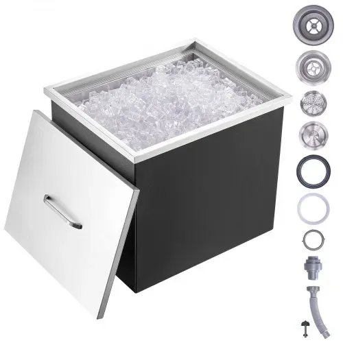 VEVOR Drop-in-Eisbox, 77,9 L Edelstahl-Eiskühler, 532 x 430 x 458 mm Kommerzieller Eisbehälter mit Abdeckung, Eingebaute Eisspeichertruhe, Abflussrohr und Ablassstopfen im Lieferumfang Enthalten VEVOR Drop-in-Eisbox, 77,9 L Edelstahl-Eiskühler, 532 x 430 x 458 mm Kommerzieller Eisbehälter mit Abdeckung, Eingebaute Eisspeichertruhe, Abflussrohr und Ablassstopfen im Lieferumfang Enthalten