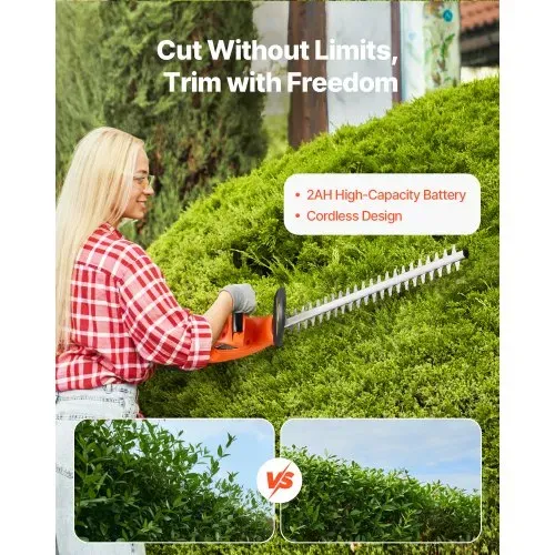 VEVOR Elektrische Heckenschere, 1200 U/min, Heckentrimmer für niedrige Äste, 20 V 2 A Akku, Elektroheckenschere mit 51 cm Dual-Action-Klinge & sicherem Design, Gartenschere für die Rasenpflege im Hof – Bild 5