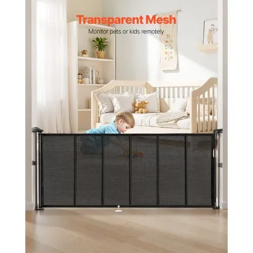 VEVOR einziehbares Babygitter 870 mm hoch, ausziehbar bis 1800 mm breit, Gitter für Kinder oder Haustiere, Netzmaterial, einfach zu installieren, für Innentreppen Türen Flure Spielzimmer Schwarz – Bild 3