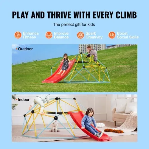 VEVOR Kletterkuppel, 2,44 m geometrisches Klettergerüst mit Rutsche, für Kinder von 3 bis 9 Jahren, Klettergerüst 272 kg Tragfähigkeit, mit Klettergriff, Indoor-/Outdoor-Spielgerät ideal Hinterhof – Bild 2