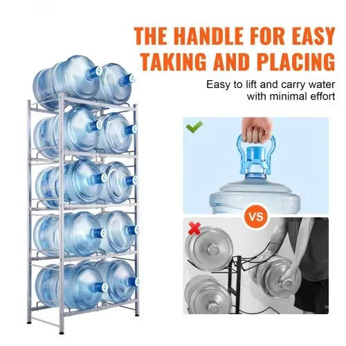 VEVOR Wasserkrughalter mit 5 Ebenen, 5-Gallonen-Wasserflaschenhalter, zweireihiges Wasserflaschenregal für 10 Flaschen, robustes Wasserkrugregal für Küche, Büro, Wohnzimmer, Silbergrau – Bild 5