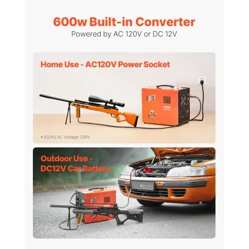 VEVOR PCP-Luftkompressor, 4500 PSI/30 MPa PCP-Luftgewehrkompressor mit eingebautem Konverter & Lüfterkühlsystem, Auto-Stopp DC12 V/AC230 V Paintball-Tankkompressor für Luftgewehr, Tauchflasche – Bild 3