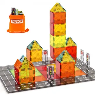 VEVOR Magnetische Bausteine, 56-teilig, magnetische Straßenbausteine, Magnetspielzeug mit Aufbewahrungstasche, STEM-Sensory-Pädagogisches Stadtkonstruktions-Stapelspielzeug, für Kinder ab 3 Jahren VEVOR Magnetische Bausteine, 56-teilig, magnetische Straßenbausteine, Magnetspielzeug mit Aufbewahrungstasche, STEM-Sensory-Pädagogisches Stadtkonstruktions-Stapelspielzeug, für Kinder ab 3 Jahren