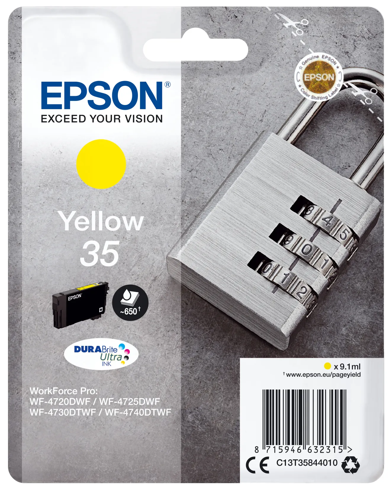 Epson Padlock Singlepack Yellow 35 DURABrite Ultra Ink Epson Padlock Singlepack Yellow 35 DURABrite Ultra Ink