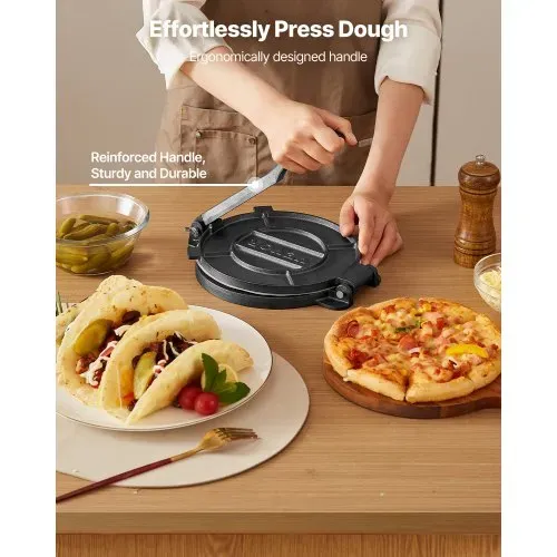 VEVOR Tortillapresse Taco Presse (25 cm) aus Graueisen, robuste Pataconera-Maker mit Griff & 100 Stk. Pergamentpapier, Teig-Presse für Tortilla, Kolumbianische Pataconera professionelle Roti Maker – Bild 2