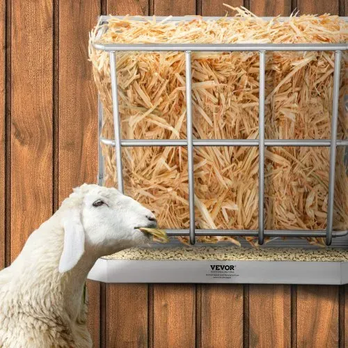 VEVOR Heuraufe Vieh, 610 x 297 x 584 mm, 2-in-1-Futterautomat für Heu & Getreide, Wandraufe mit Futterschale, Futtertrog für Ziegen, stabile Futterraufe aus Stahl für Schafe & Pferde, Futterspender – Bild 7