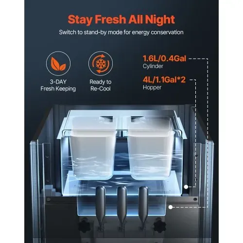VEVOR Kommerzielle Eismaschine, 1800 W, 3-Geschmacksrichtungen, Softeismaschine Arbeitsplatte, 2 x 4 L Trichter, 2 x 1,8 L Zylinder, LCD-Bildschirm, Automatische Reinigung, Vorkühlung – Bild 3