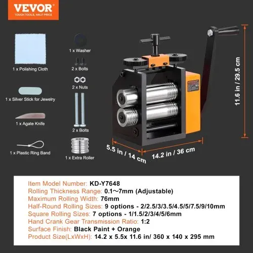 VEVOR 3 in 1 Handwalzwerk Maschine 76 mm Kombinationswalzwerk, Manueller Walzwerk Schmuckwalzwerk Einstellbare Dicke 0,1-7 mm, Handwalzwerk Maschine für Gold, K-Gold, Reines Silber, 925er-Silber usw. – Bild 6