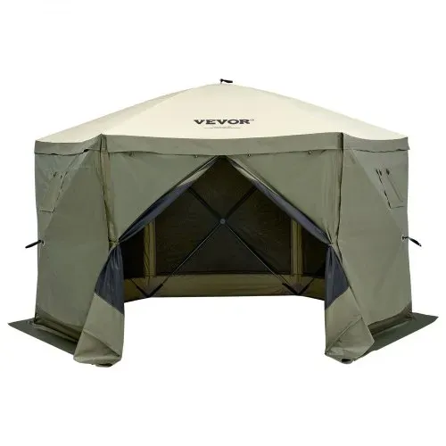 VEVOR Pop-Up-Pavillonzelt, Pop-Up-Zelt mit 6-seitigem Baldachin, Sonnenschutz mit 6 abnehmbaren Sichtschutz-Windtüchern und Netzfenstern, 12 x 12 Fuß, Schnellaufbau-Zelt mit Moskitonetz, Armeegrün – Bild 9