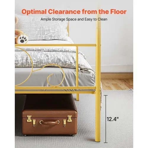 VEVOR Himmelbettrahmen (Full Size), Metallhimmelbett mit minimalistischem Kopfteil & Himmelbett-Design, robuste Stahllattenstütze (rund), Stauraum unter dem Bett, kein Boxspring erforderlich, Gold – Bild 5