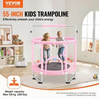 VEVOR Kindertrampolin Trampolin Mini Freizeittrampolin 147 cm für Kleinkinder einstellbar mit Sicherheitsnetz & Basketballkorb, Geburtstagsgeschenk Weihnachtsspielzeug für Kinder ab 3 Jahren Rosa VEVOR Kindertrampolin Trampolin Mini Freizeittrampolin 147 cm für Kleinkinder einstellbar mit Sicherheitsnetz & Basketballkorb, Geburtstagsgeschenk Weihnachtsspielzeug für Kinder ab 3 Jahren Rosa