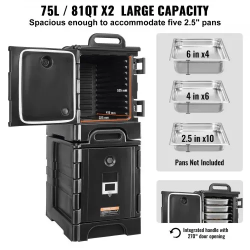 VEVOR Isolierter Speisenbehälterträger Warmhaltebox für Gastronomie 75 L x 2, Speisenbehälter mit Doppelschnallen & Griffen, Speisenbehälterträger Lebensmitteltransportbox für Restaurant – Bild 2
