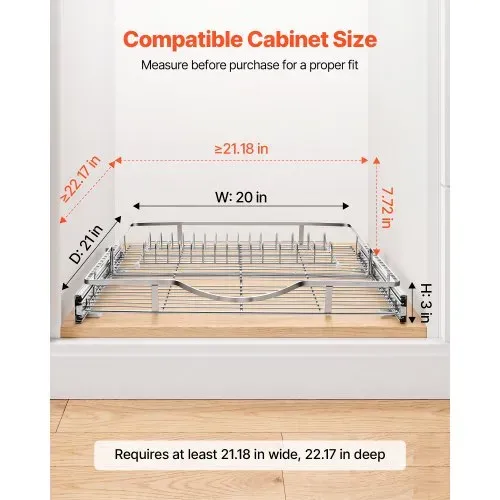 VEVOR Ausziehbarer Schrankorganizer 500 x 535 mm (B x T) aus Kohlenstoffstahl für Kochgeschirr, Gewürzgläser, Lebensmittel und Reinigungsmittel, Verchromte Oberfläche, Auszugsboden für Unterschränke VEVOR Ausziehbarer Schrankorganizer 500 x 535 mm (B x T) aus Kohlenstoffstahl für Kochgeschirr, Gewürzgläser, Lebensmittel und Reinigungsmittel, Verchromte Oberfläche, Auszugsboden für Unterschränke