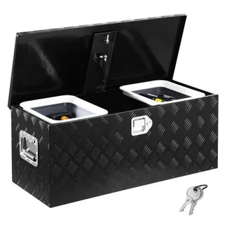 VEVOR Werkzeugkasten aus Aluminium für die Ladefläche, gestreifte Werkzeugkiste (899 x 370 x 370 mm) mit seitlichem Griff & ausziehbarem Regal, Aufbewahrungs-Organizer für Anhänger Schwarz VEVOR Werkzeugkasten aus Aluminium für die Ladefläche, gestreifte Werkzeugkiste (899 x 370 x 370 mm) mit seitlichem Griff & ausziehbarem Regal, Aufbewahrungs-Organizer für Anhänger Schwarz